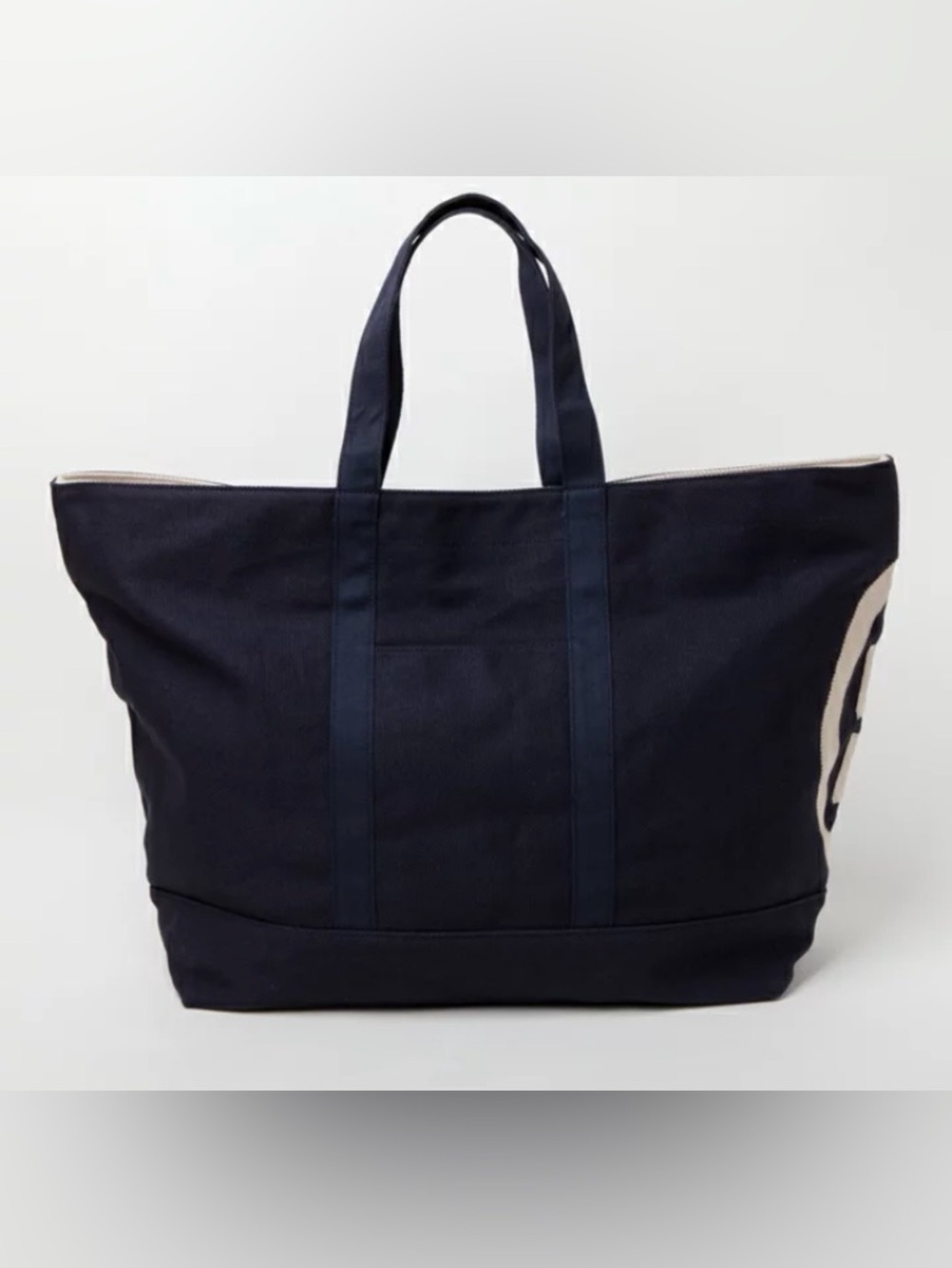 Tory Burch Navy Canvas Tote with White Logo Accent beach tote bag 21X15X7 - Picture 3 of 10